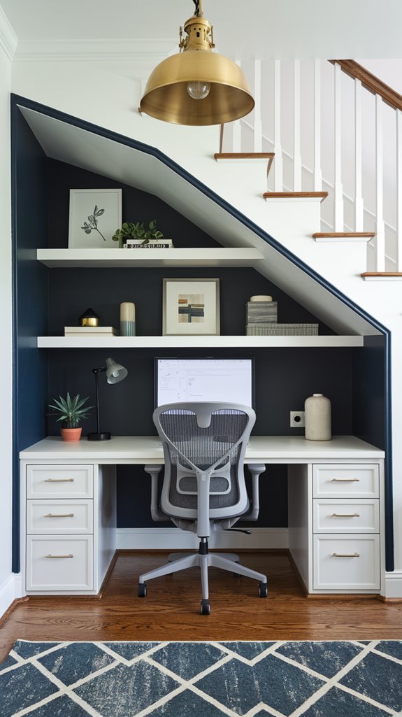 cozy workspace under stairs